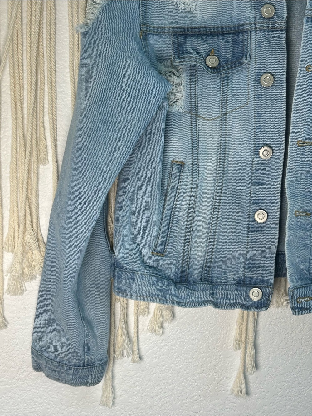 Love Tree Light Wash Distressed Denim Jacket - Picture 6 of 13